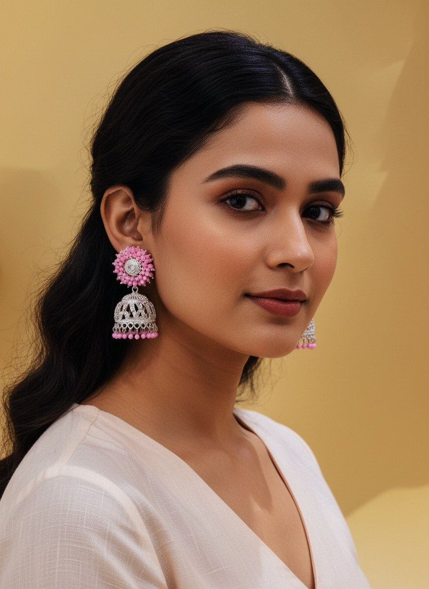 Pink stone jhumka