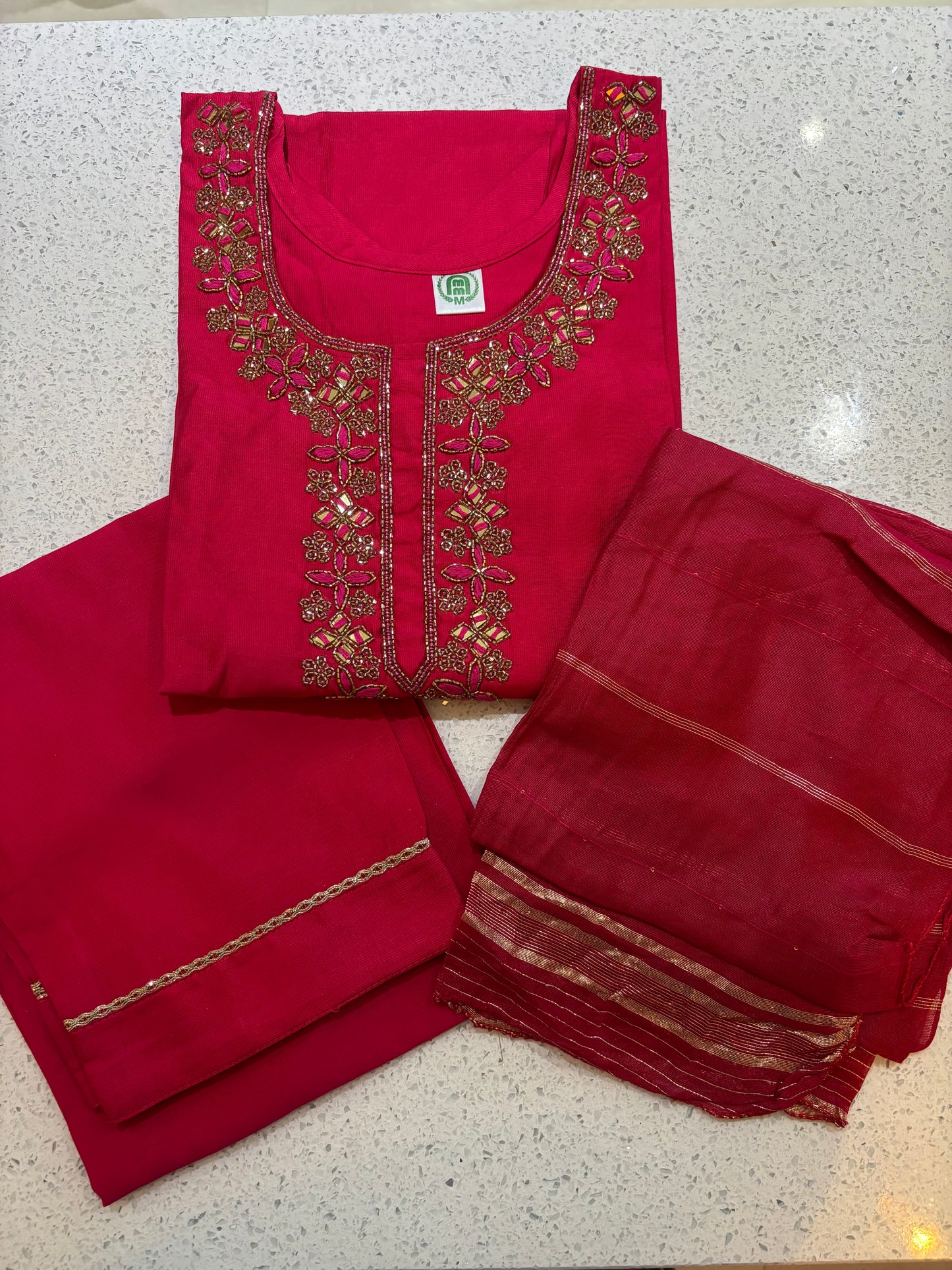 Crimson Threadwork Cotton Suit