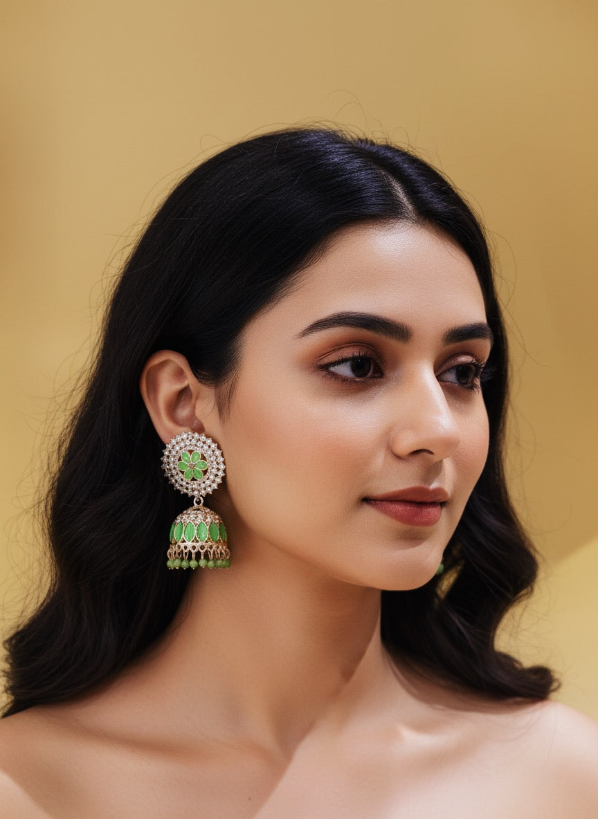 Green stone jhumka