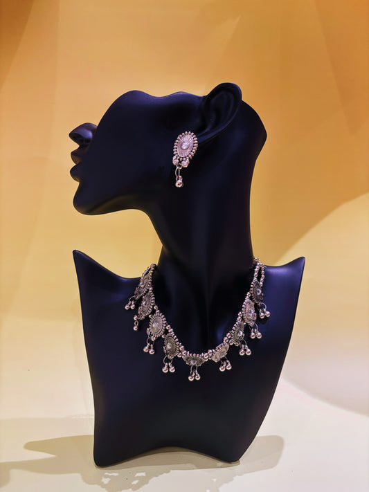 Silver oxidised jewellery set