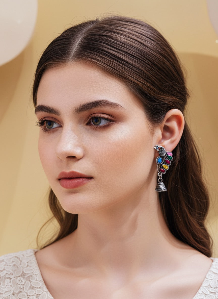 Multi colour peacock jhumka