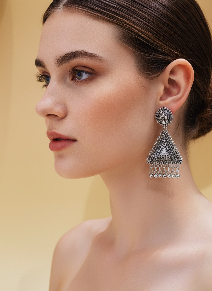 Silver triangle chandelier earring