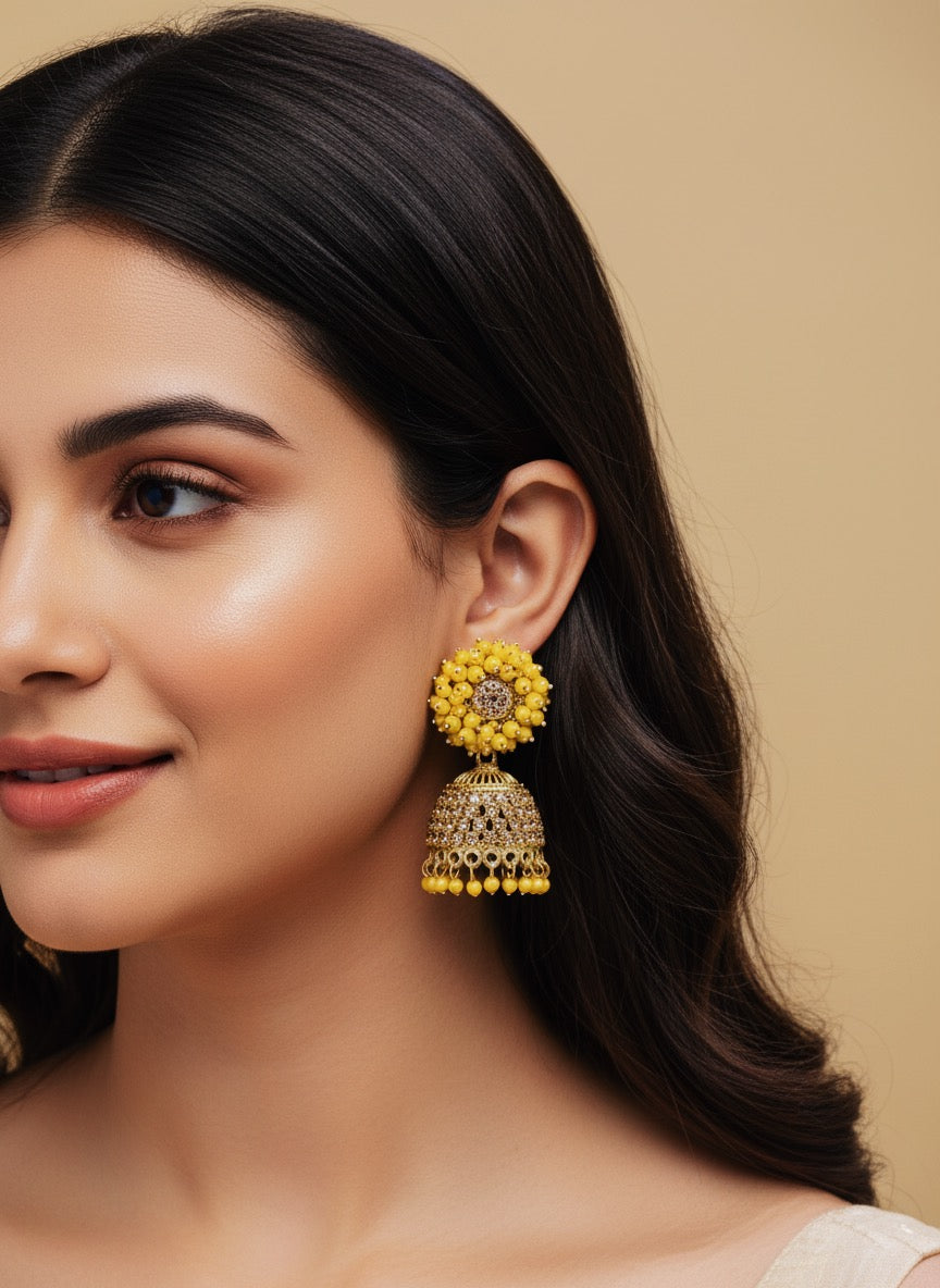 Yellow stone jhumka