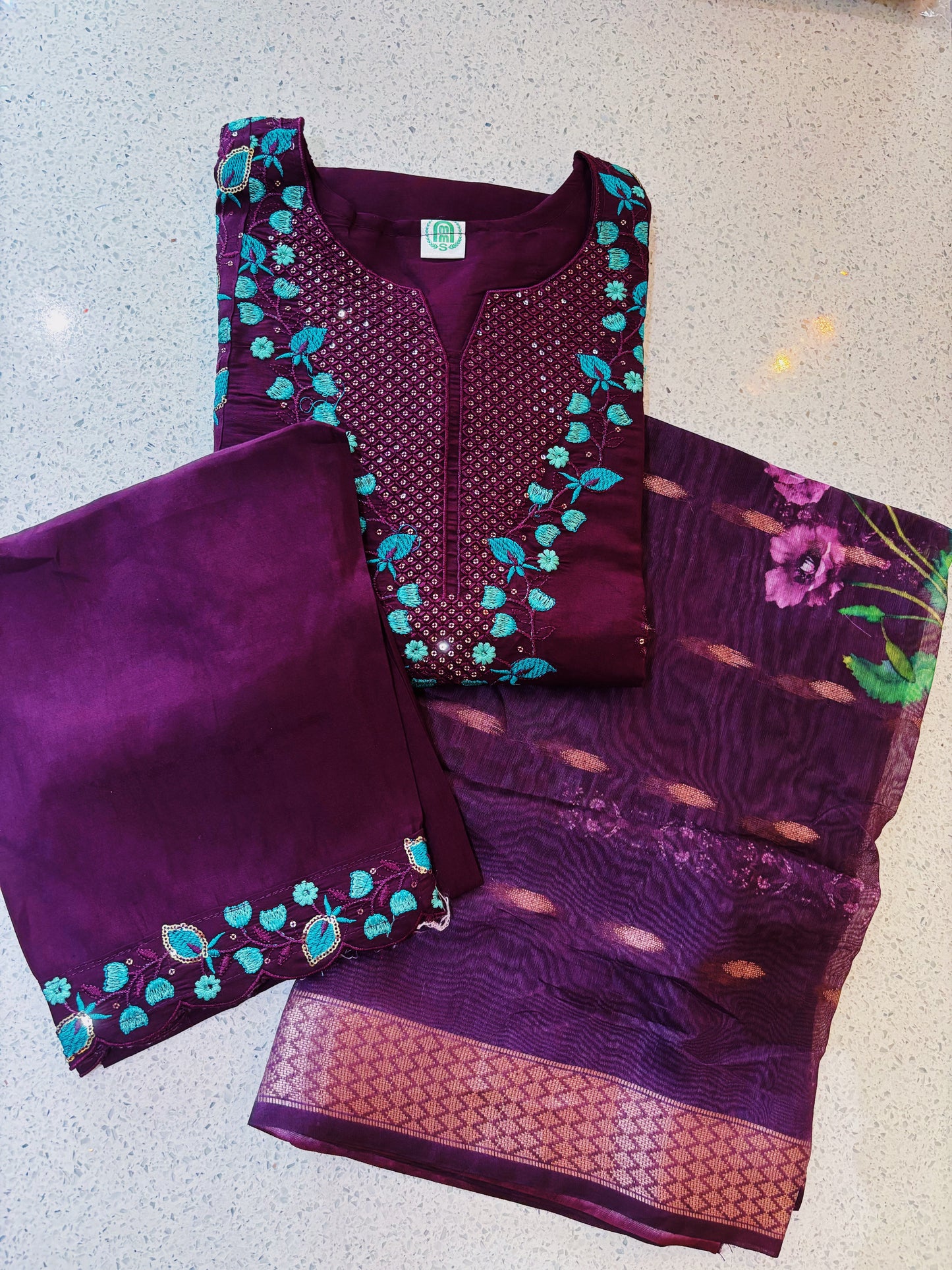 Purple and blue kurta set