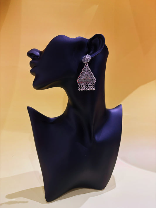 Silver triangle chandelier earring