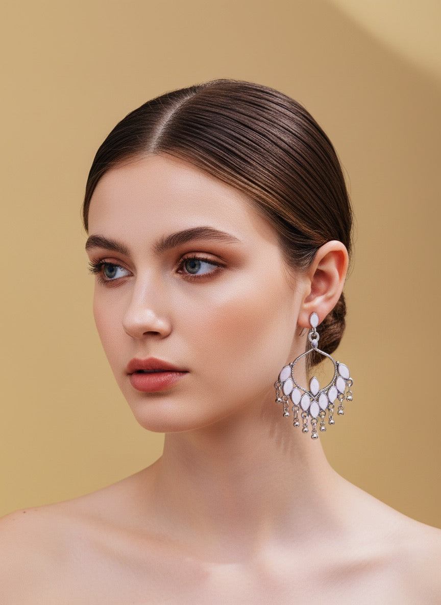 White teardrop chandelier earring