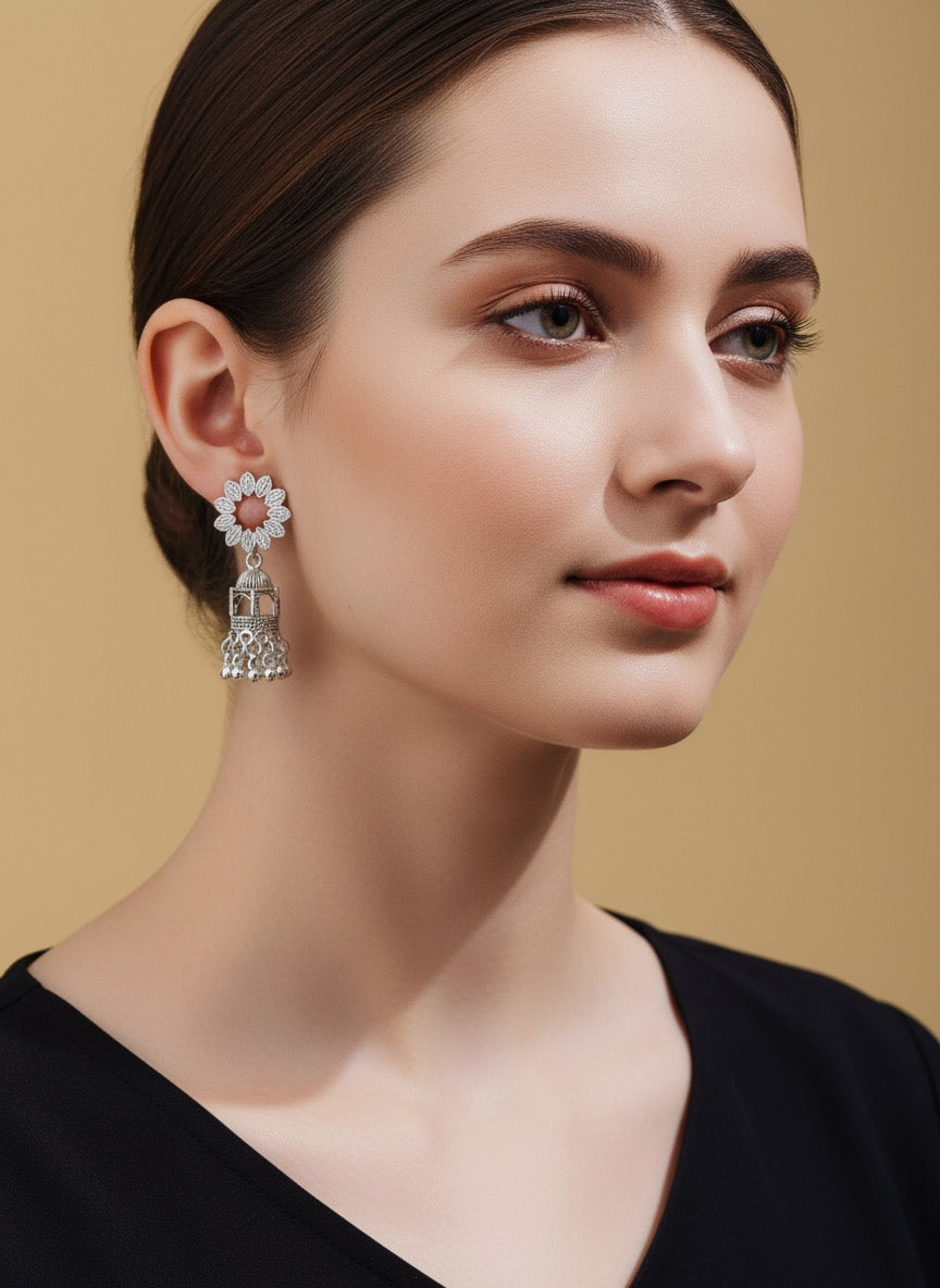 Royal Lantern silver Jhumka Earring