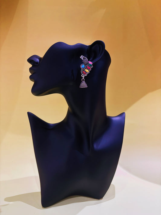 Multi colour peacock jhumka