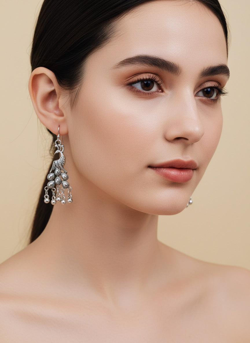 Silver Peacock antique earring