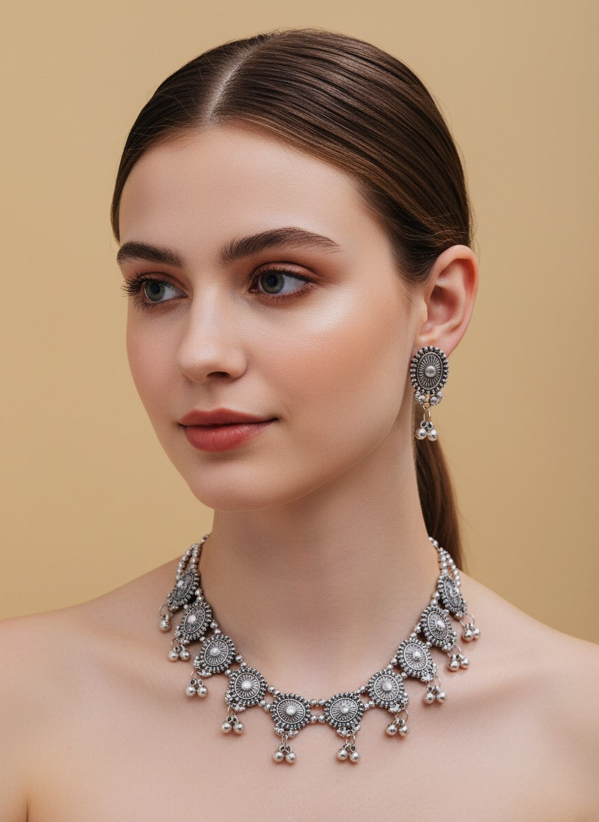 Silver oxidised jewellery set