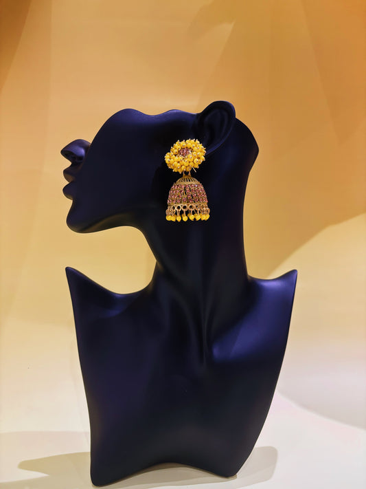 Yellow stone jhumka