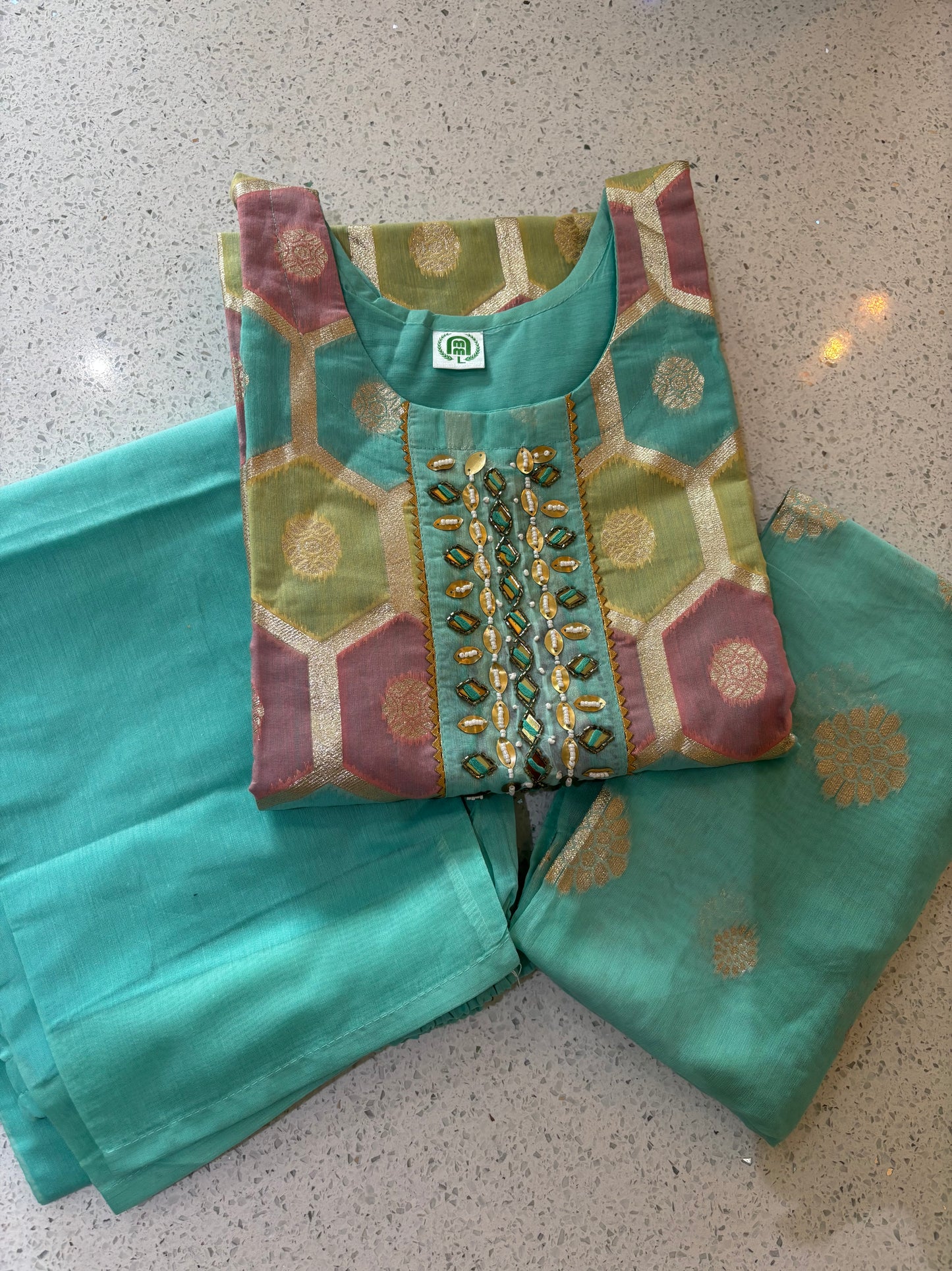 Aqua Royale Banarasi Silk Suit Set