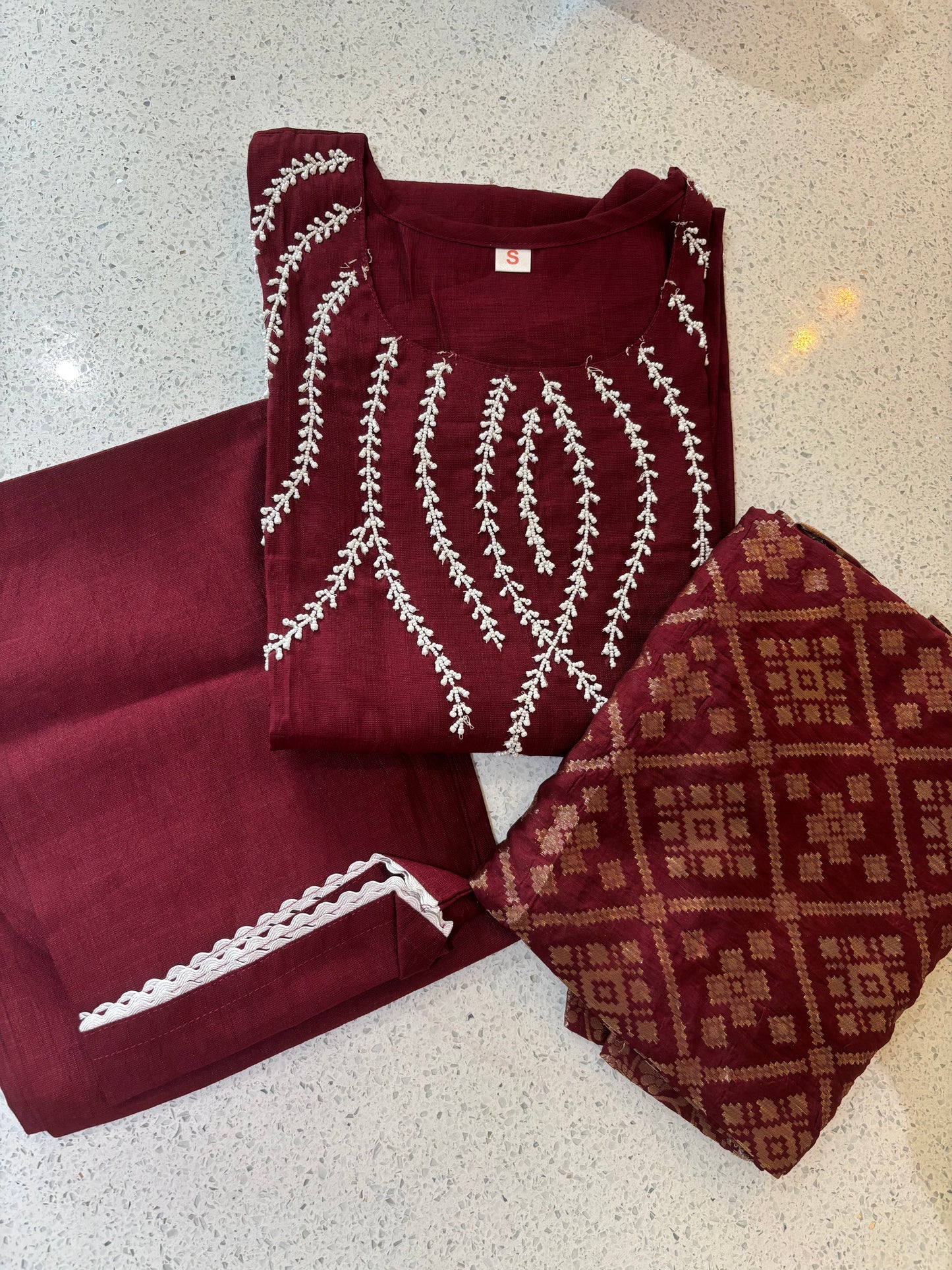 Maroon Ethnic Embroidered Set