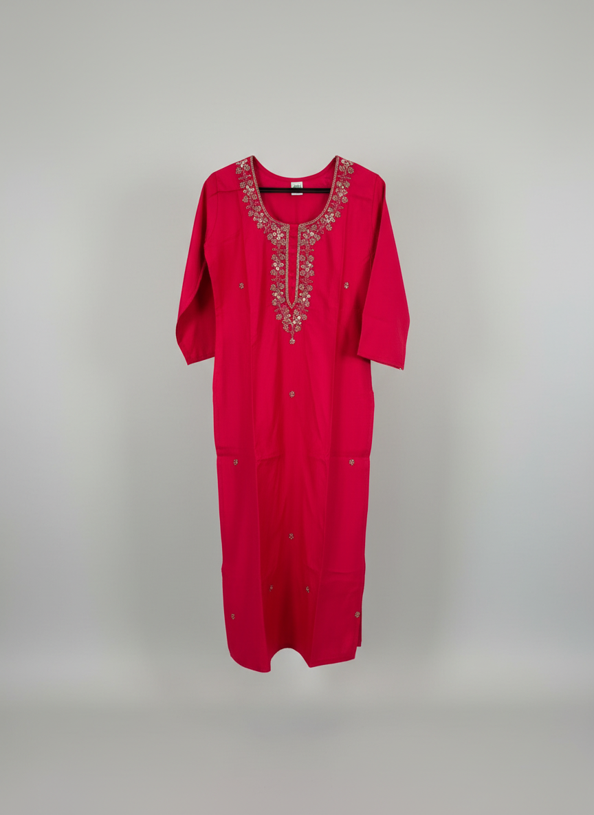 Crimson Threadwork Cotton Suit