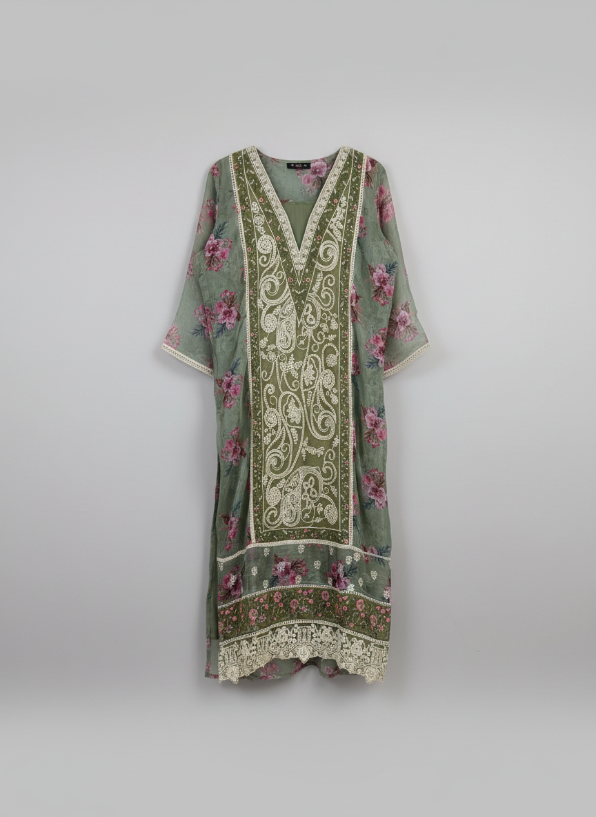 Olive Bloom Floral Chiffon Suit Set