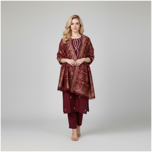 Maroon Ethnic Embroidered Set