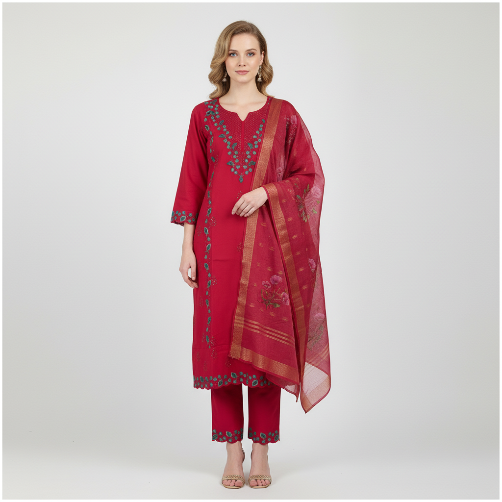 Rich carmine kurta set