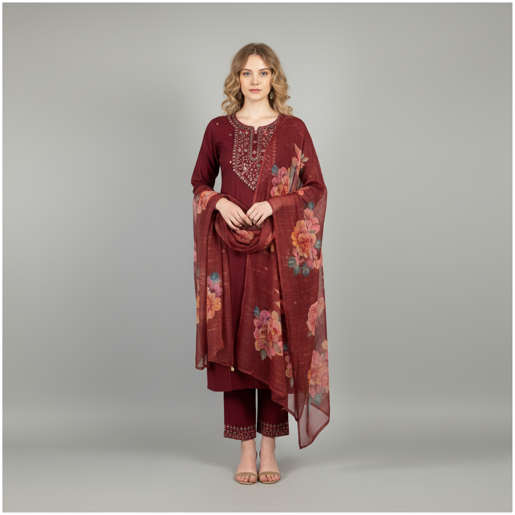 Wine red kurta set